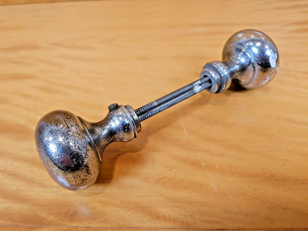 2 Antique Door Knob Vintage Brushed Chrome Handle Hardware