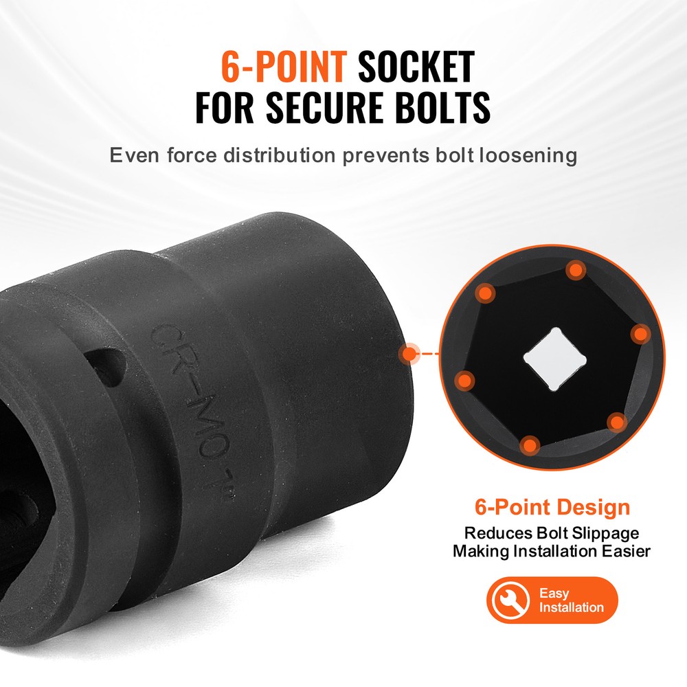 Axle Nut Impact Socket Set 1" Drive 6-Point 9PCS SAE Spindle Nut Socket