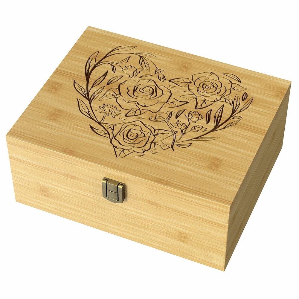 Wooden Keepsake Memory Box for Precious Items, Decorative Bamboo Boxes with H...