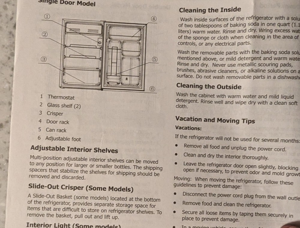 Operating Manual Frigidaire Compact Refrigerator Serial/Model #'S