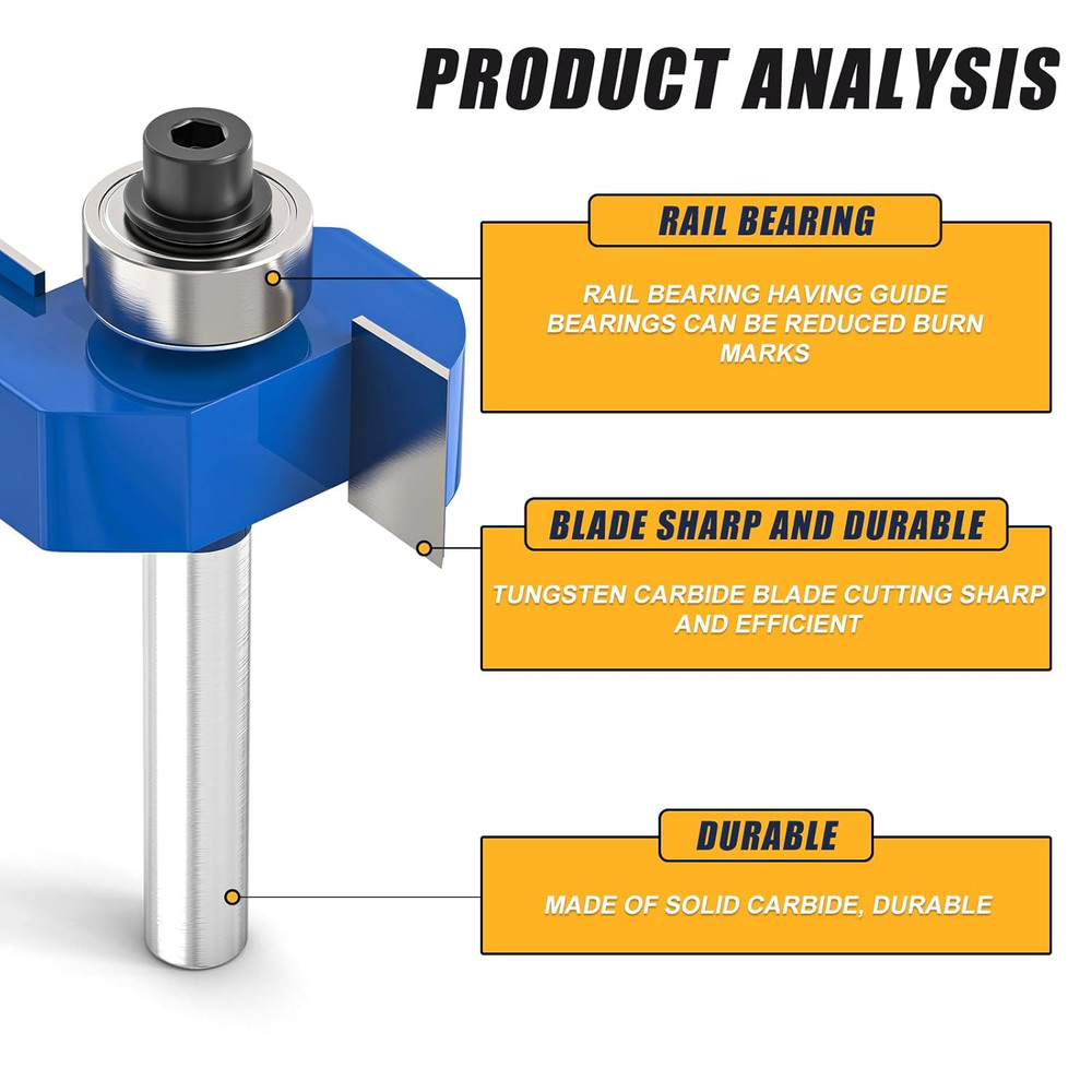4-Piece Rabbet Router Bit Set with Interchangeable Bearings
