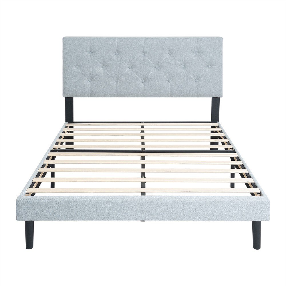 Twin Size Bed Frame Upholstered Platform Bed with Headboard Light Gray/Dark Gray