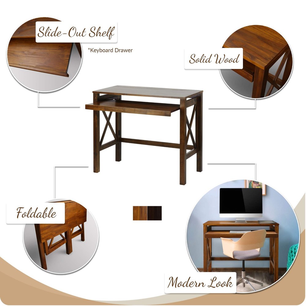 Montego Folding Desk with Pull-Out Tray-Espresso