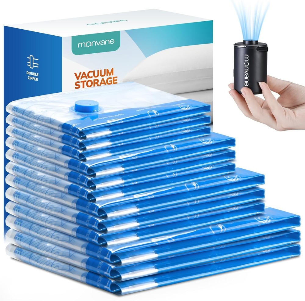 Vacuum Luggage Storage Bags with 12Pack+Wireless Pump, Pump