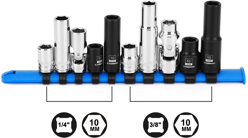10-Piece Shallow Deep Impact Socket & Flex Socket Set - 10mm, 1/4" & 3/8" Drive