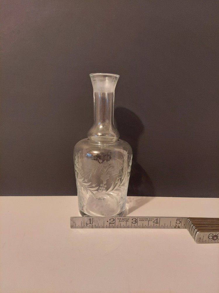 Etched Clear Glass Bottle Marked Murano
