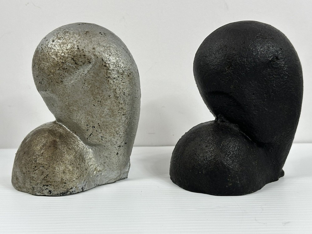 Vtg Solid Cast Iron BookEnds MCM Person Looking Over Shoulder BOHEMIAN Heavy