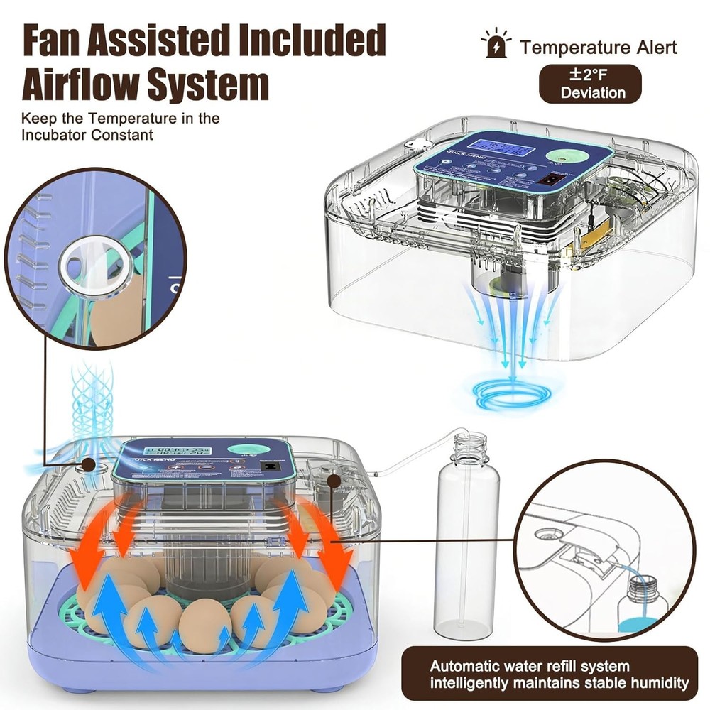 Digital Egg Incubator Auto Temp Humidity Control Hatching Eggs Brood Box
