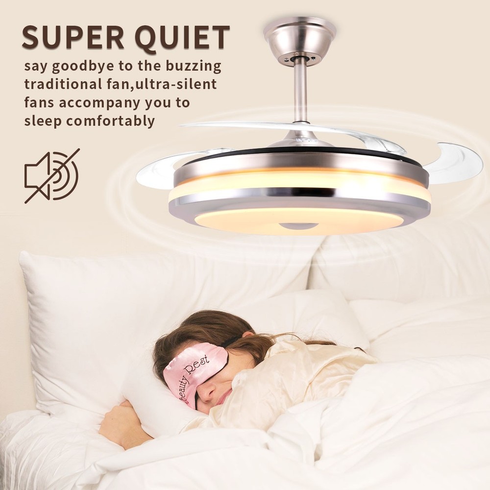 42" Retractable Invisible Ceiling Fan Light with 3-Color Light & Remote Control