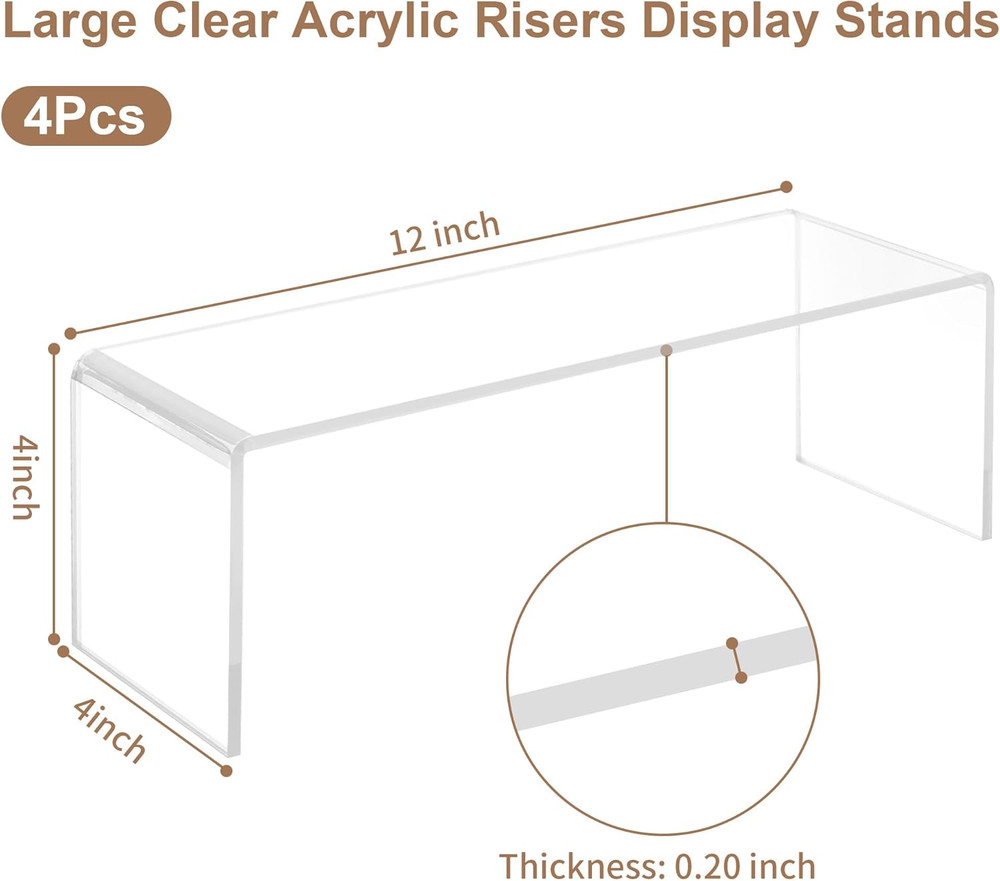 4 Pack Large Acrylic Display Stand,12'' X 4'' X 4'' Thickened Clear Rectangular