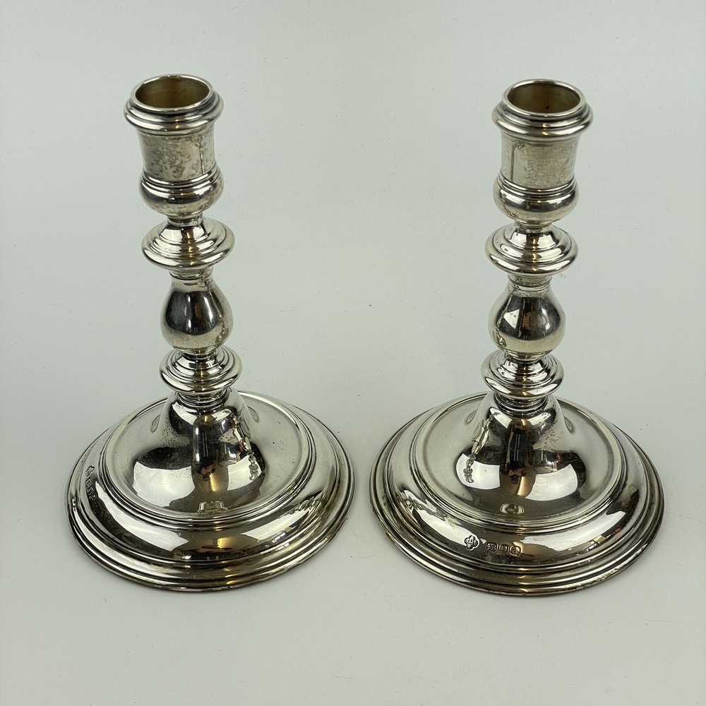 Vintage Solid Silver Asprey & Co Baluster Knopped Stems Candlesticks 16cm