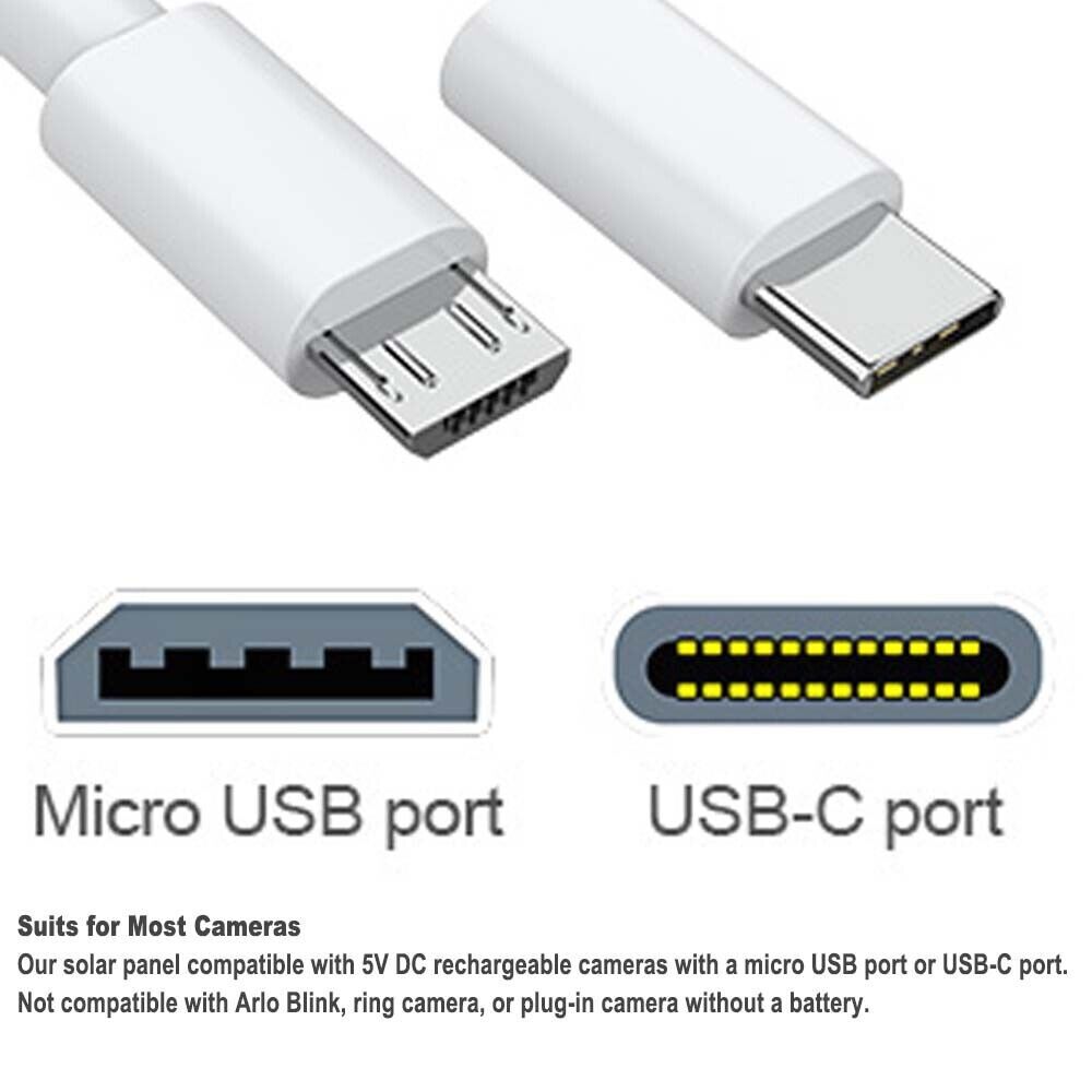 Solar Panel for Security Camera Micro USB & USB-C Port Solar Panel Adjustable