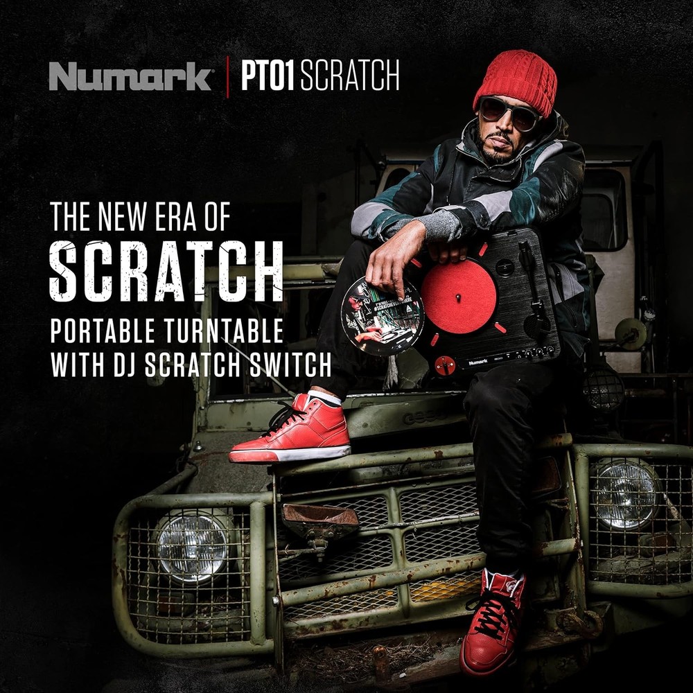 Numark PT01 Scratch | DJ Turntable for Portablists With User Replaceable Red