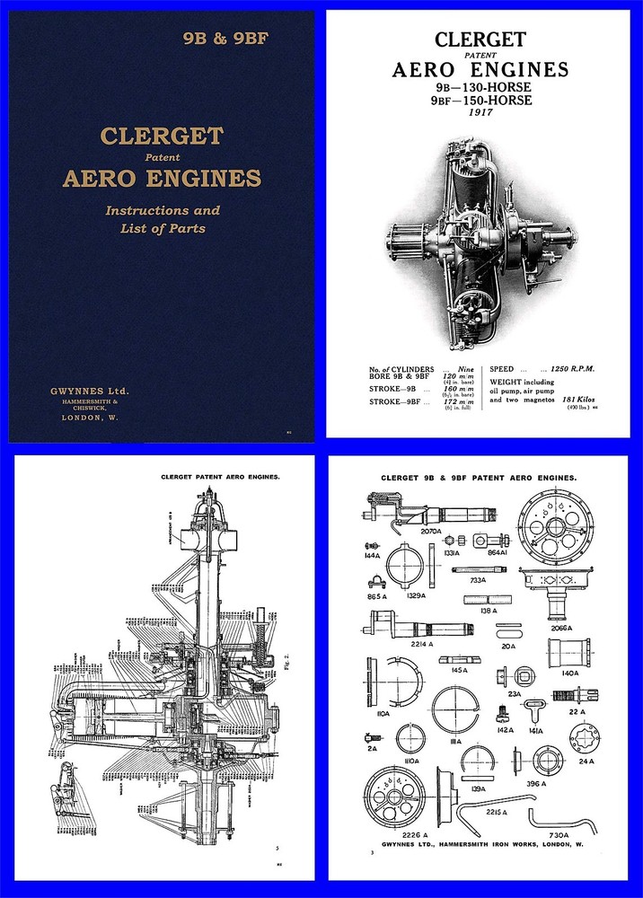 Clerget 9B & 9BF Aero Engine Manual on CD or USB - Sopwith Camel etc
