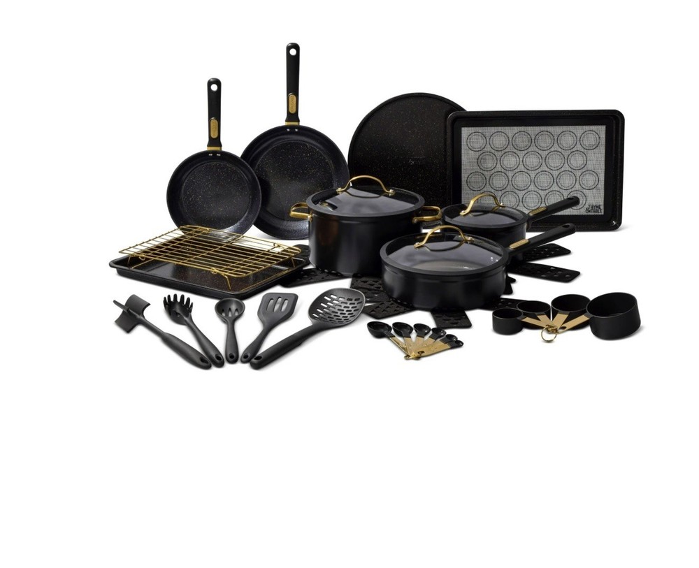 Thyme & Table 32-Pc Cookware & Bakeware Set Ceramic Nonstick Pots Pans – Black
