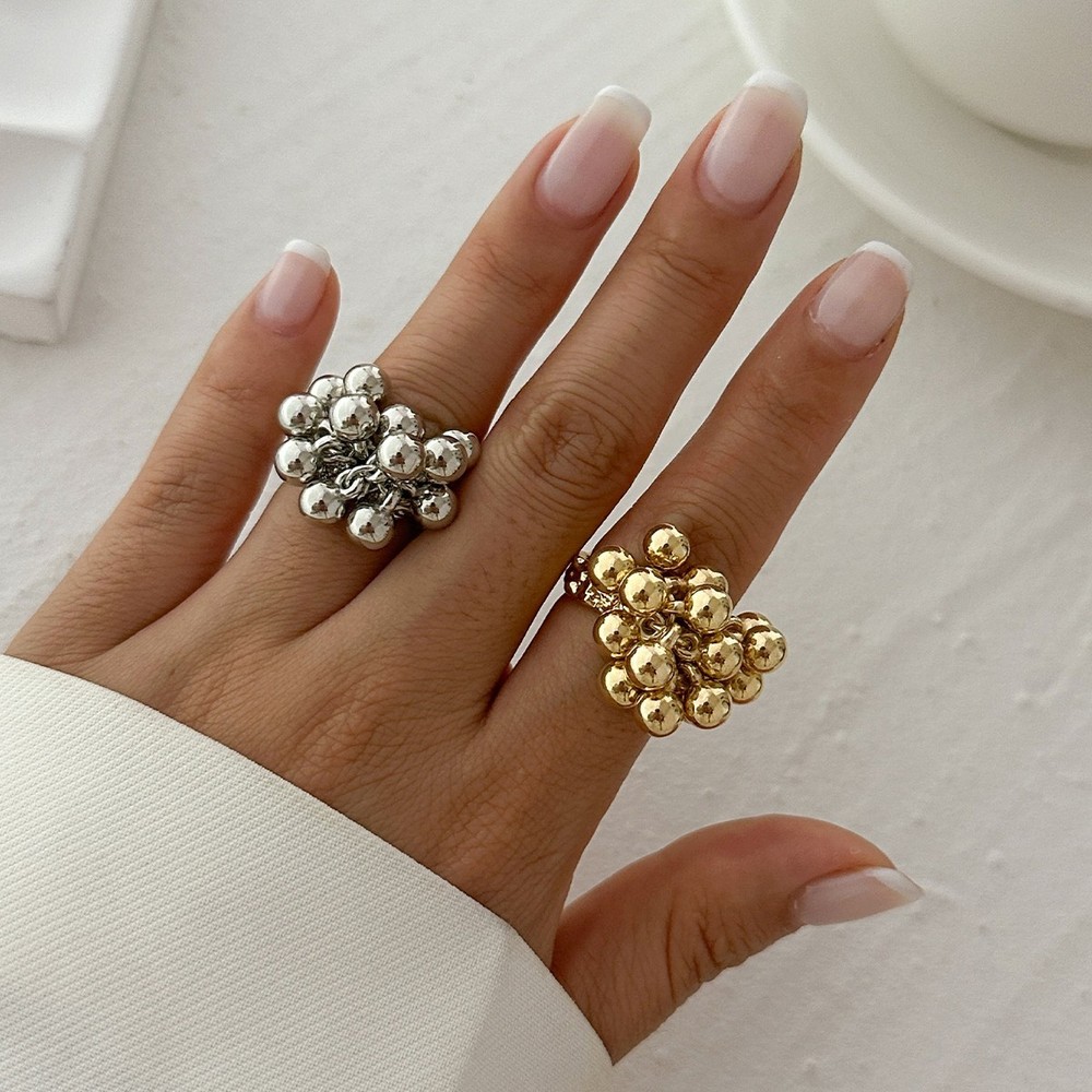Luxury Beaded Cluster Statement Ring – Gold or Silver Tone – Adjustable Designer
