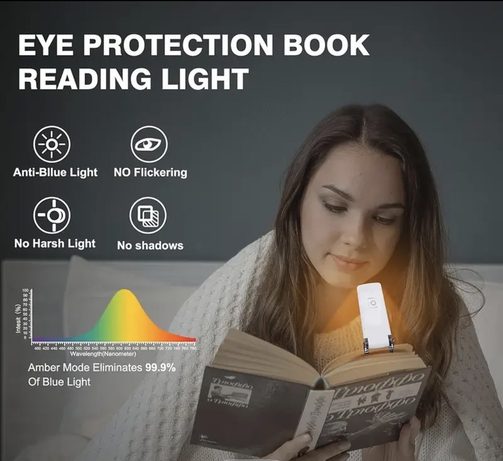 USB LED Rechargeable Folding Book Light for Reading -book Accessoy, White