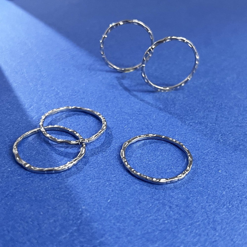 925 Sterling Silver Minimalist Hammered Textured Thin Knuckle Midi Stacking R...
