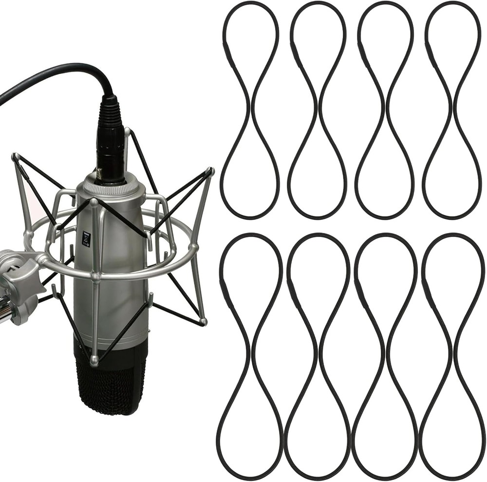 8PCS Microphone Shock Mount Rubber Ring, Black Universal Elastic Bands