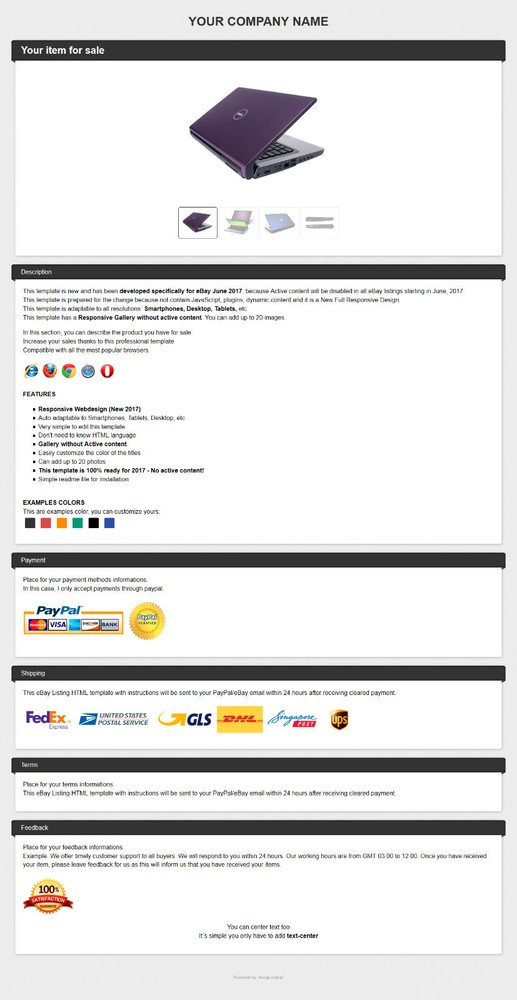 NEW Simple eBay HTML Listing Template - NO Active Content