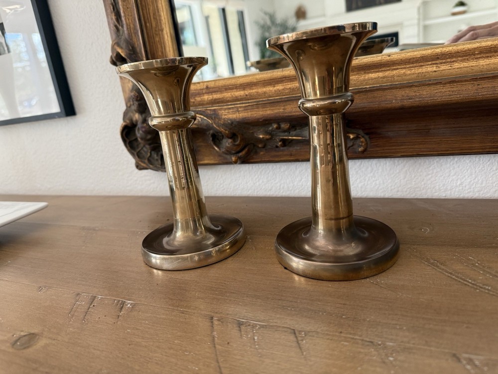 Vintage Solid Brass Candlesticks Pair RIH 7” Taper Candle Holders