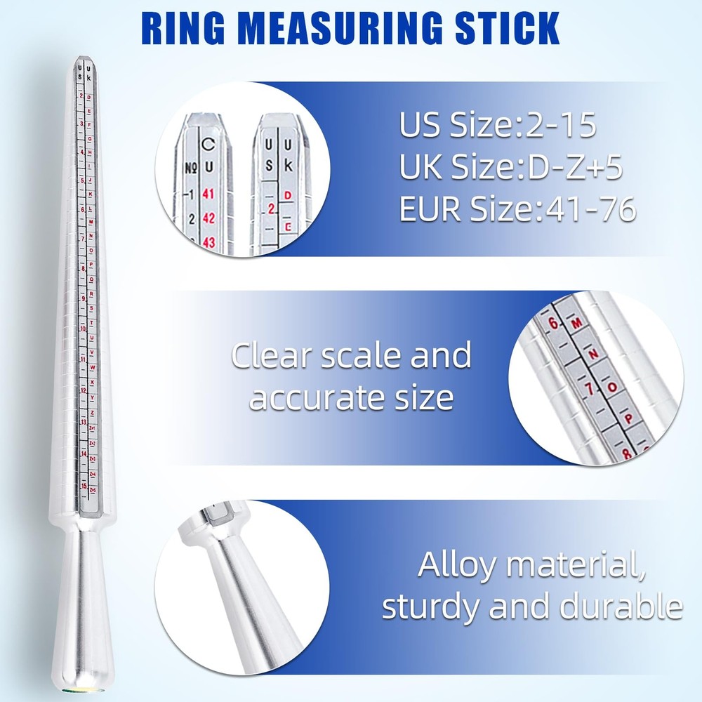 Ring Sizer Measuring Tool Kit Sizing with US Size 0-13 SILVER