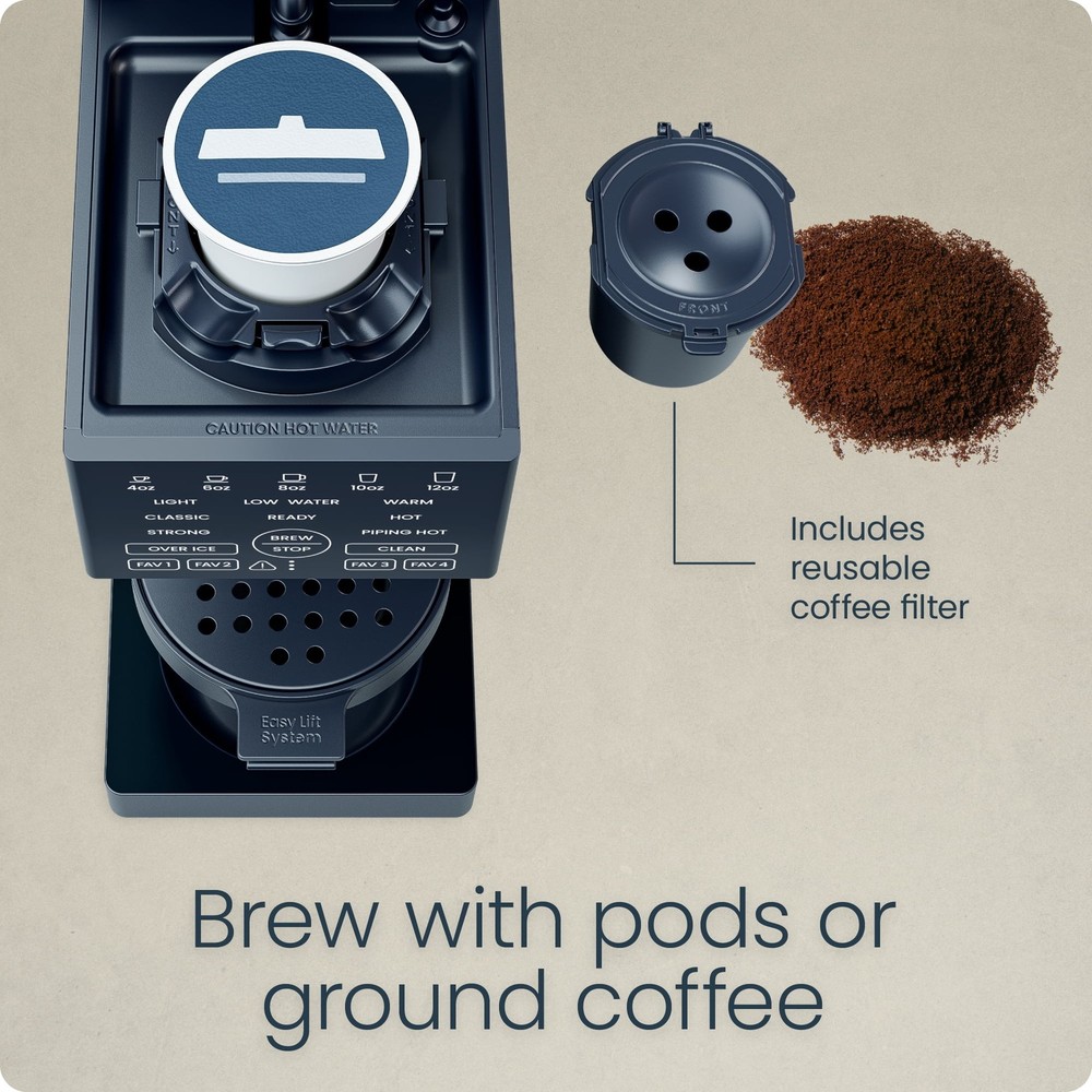 Single Serve Coffee Maker, Works with K-Cup & Grounds - Black