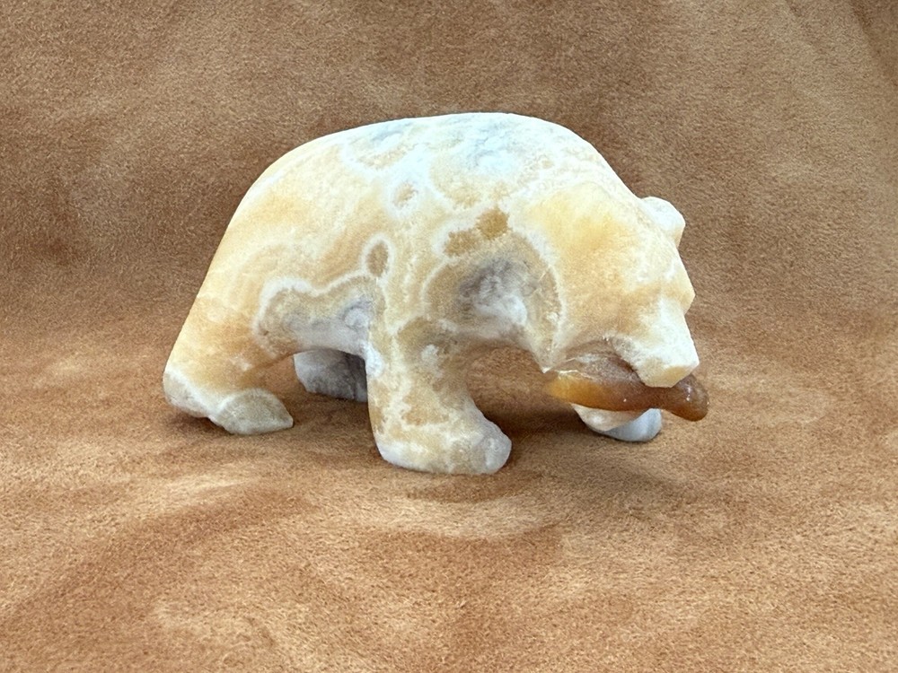Bear Fetish Calcite with Fish