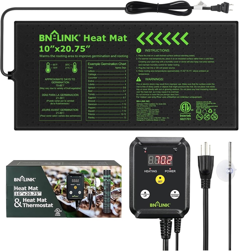 Listed Waterproof Plant Heating Mat 10" x 20.75" with Temperature Control