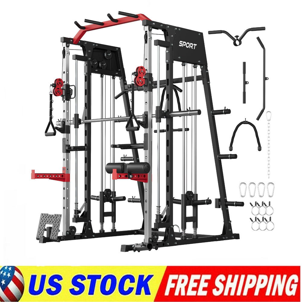 🔝Smith Machine Strength Training Power Cage Lat-Pull Down System 2200lbSquat Ra