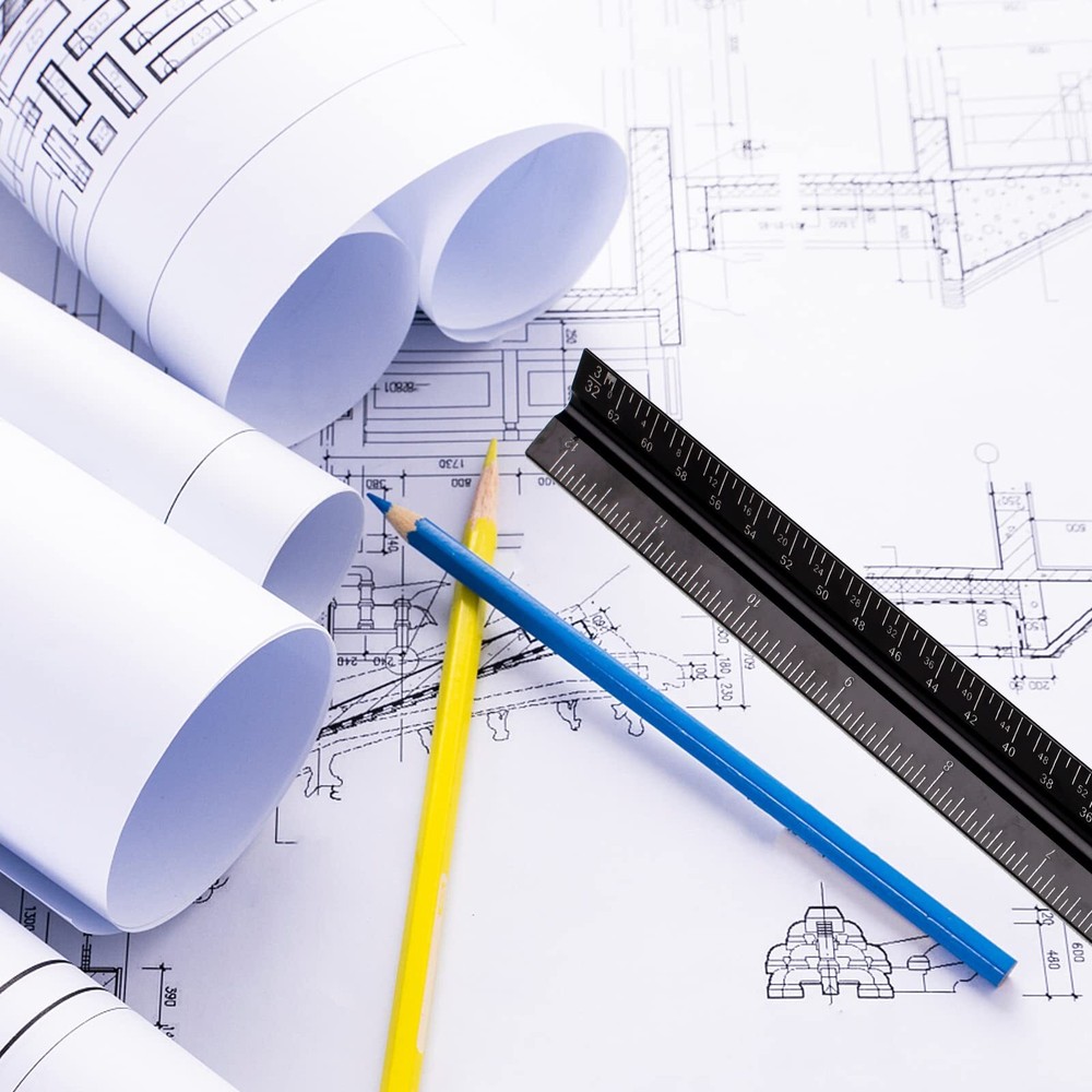 12 Inch Aluminum Triangular Scale Architectural Ruler for Blueprint Artists