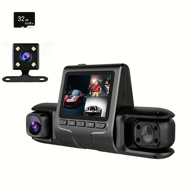 2-Inch 3 Lenses Dash Cam Front Rear Inside 1080P Car DVR Dashboard Camera