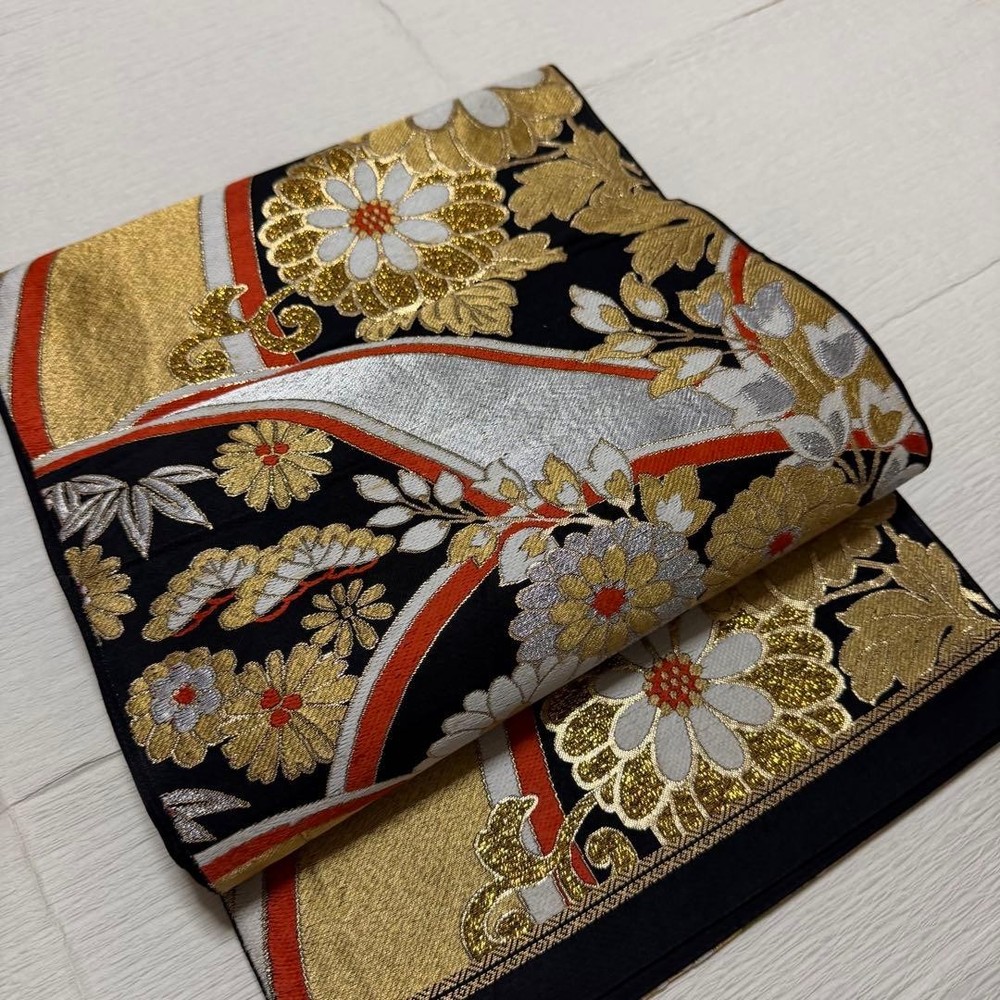 Antique bag obi large flower pattern