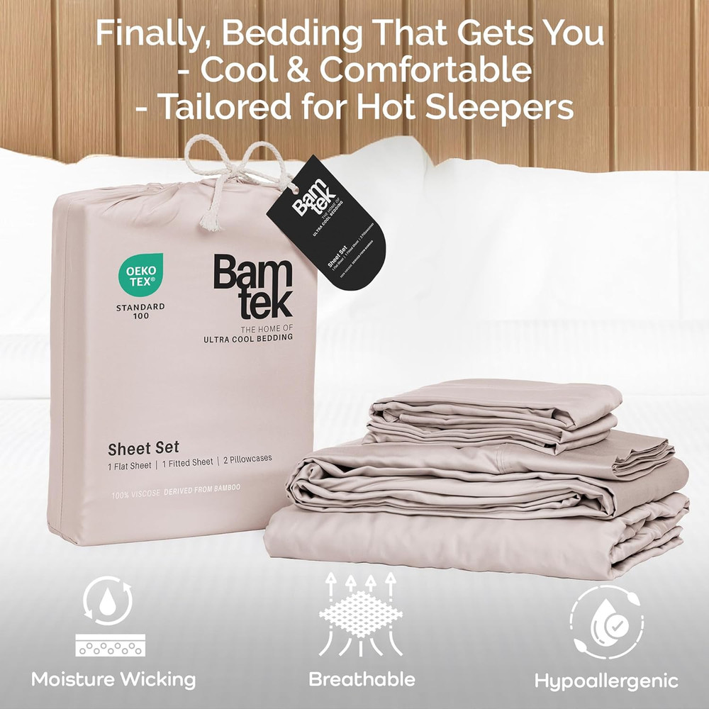 Cooling Bamboo Sheets Set with 2 Pillowcases - Soft & Hypoallergenic