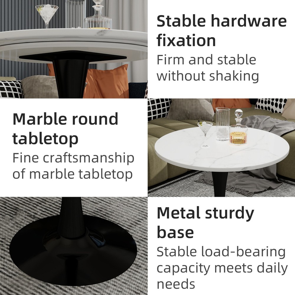 27.6-inch black coffee table, mid-century modern style dining table, accommoda