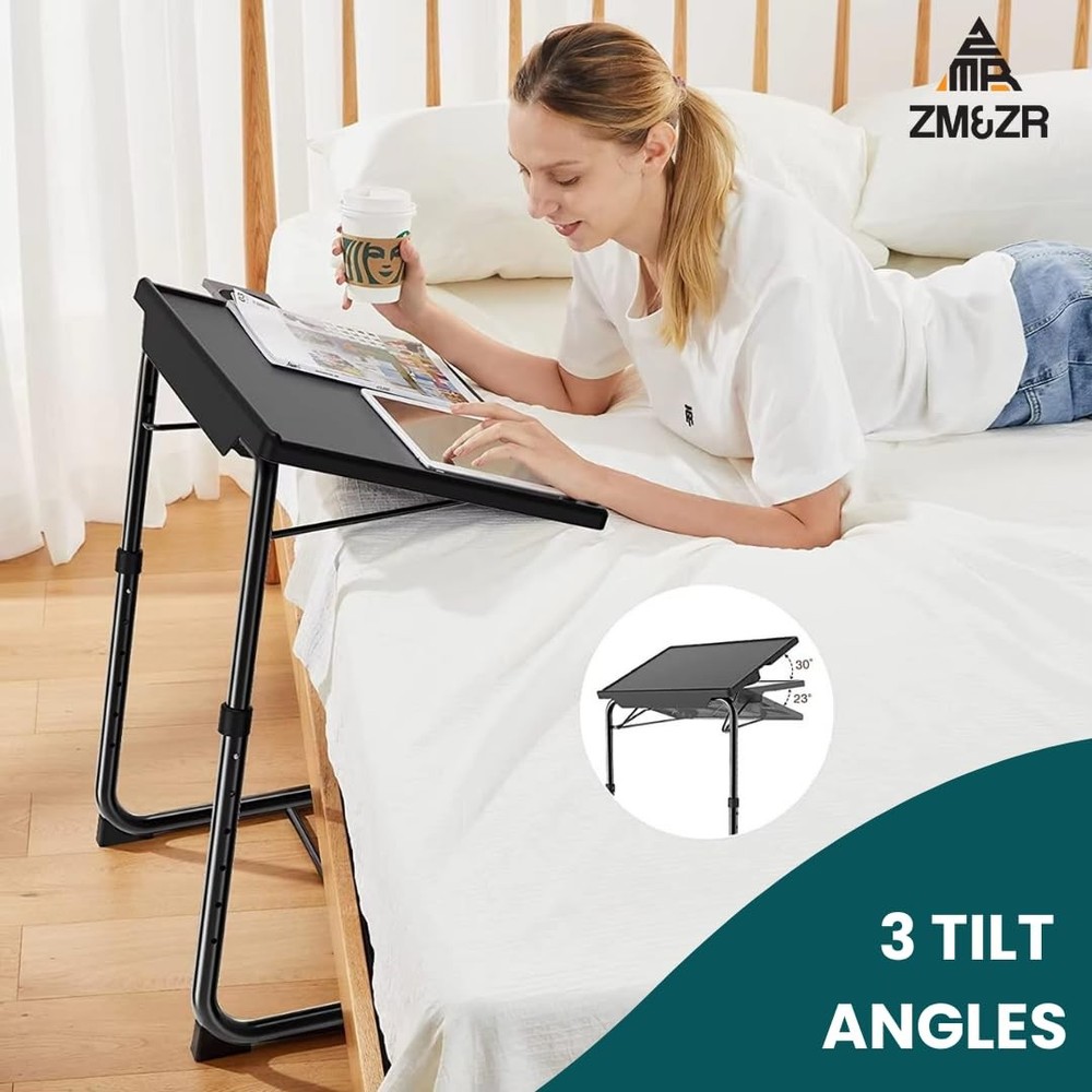 Foldable TV Tray Table Adjustable Height Portable Snack Table