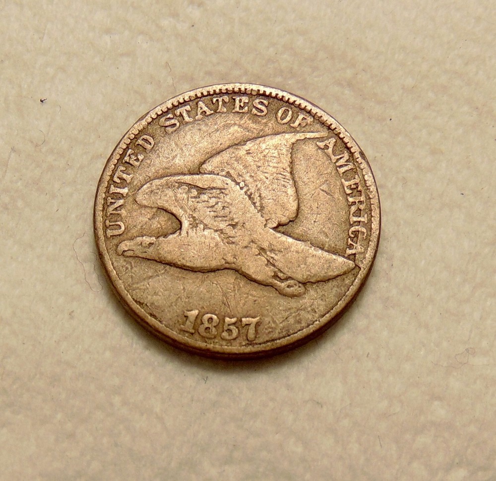 1857 Flying Eagle Cent Clashed With 50 Cent FS-402 - Nice Looking Coin