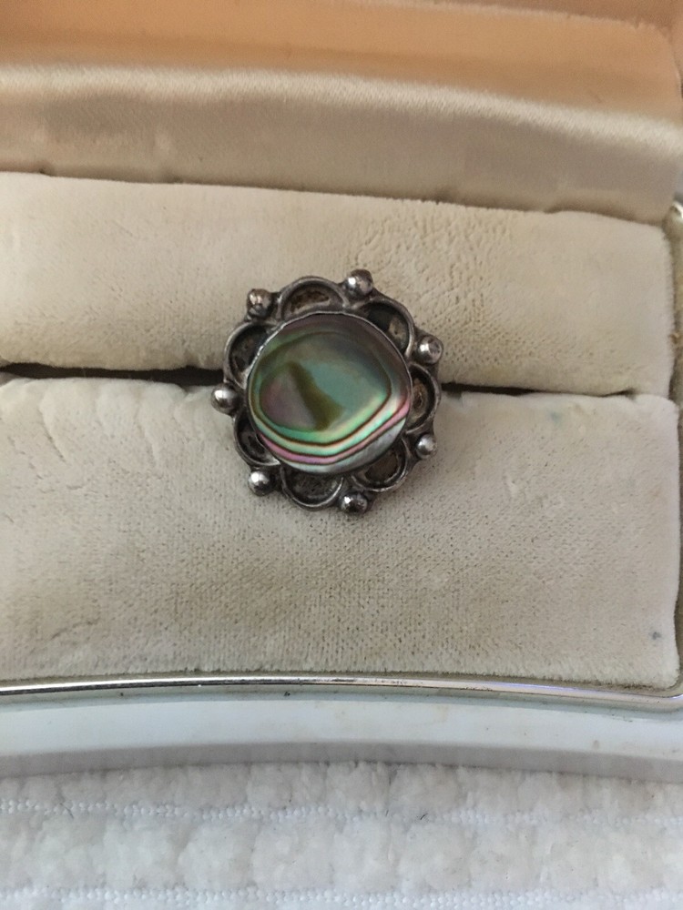 Antique Vtg Sterling Silver Abalone Ring Size 5