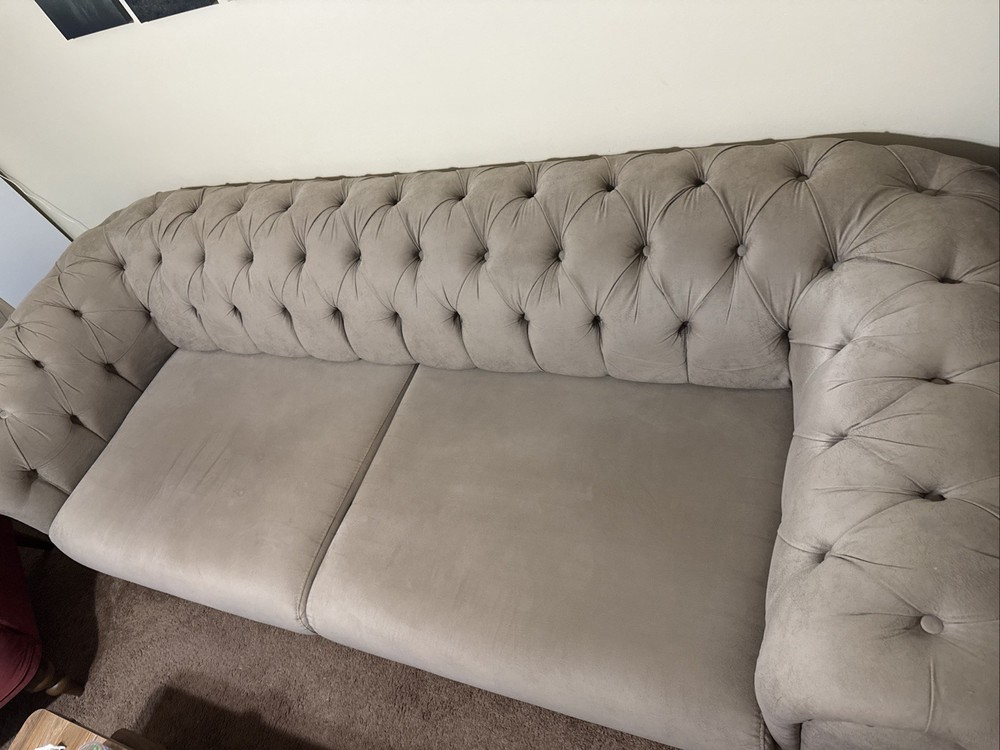Tufted Beige Fabric Sofa Couch Clean Modern Style