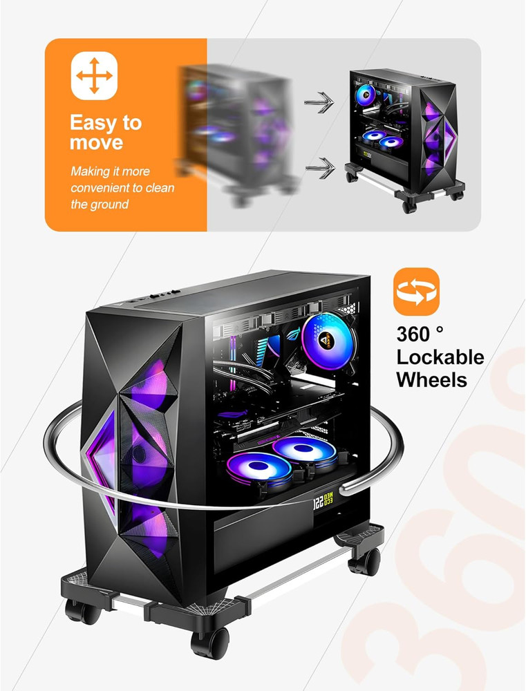 Computer Tower Stand, Adjustable Mobile CPU Stand with Rolling Caster Wheels, Pr