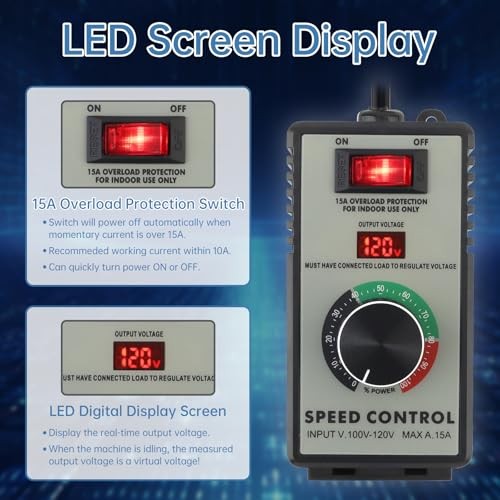 AC Motor Speed Controller 120V 15A 2000W Variable Fan Speed Controller for