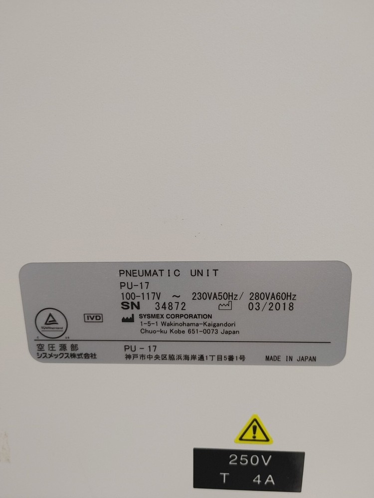 Sysmex PU-17 Pneumatic System Only