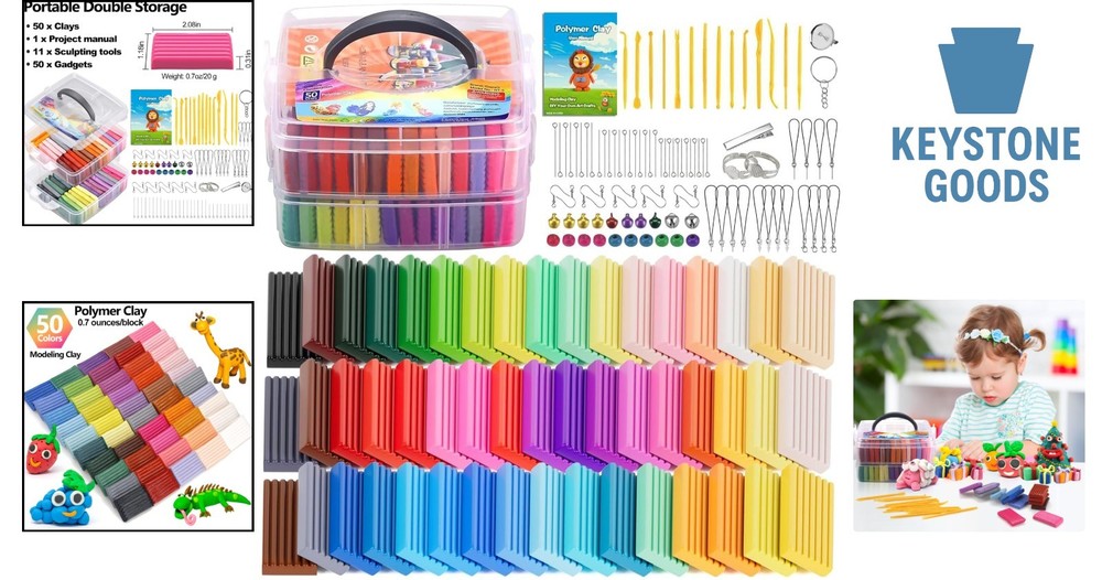 50-Color Polymer Clay Starter Kit with Sculpting Tools & Instructions