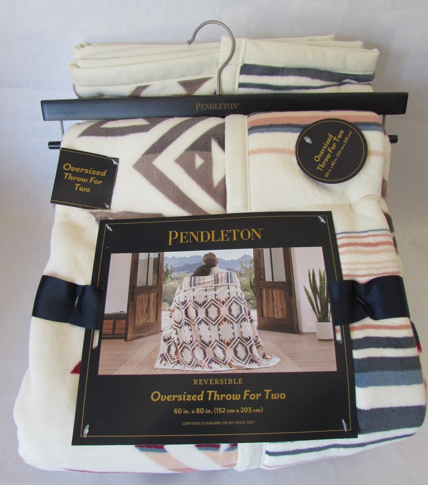 Pendleton Designer Throw Blanket For Two 60" X 80" Reversible Oversized Cream