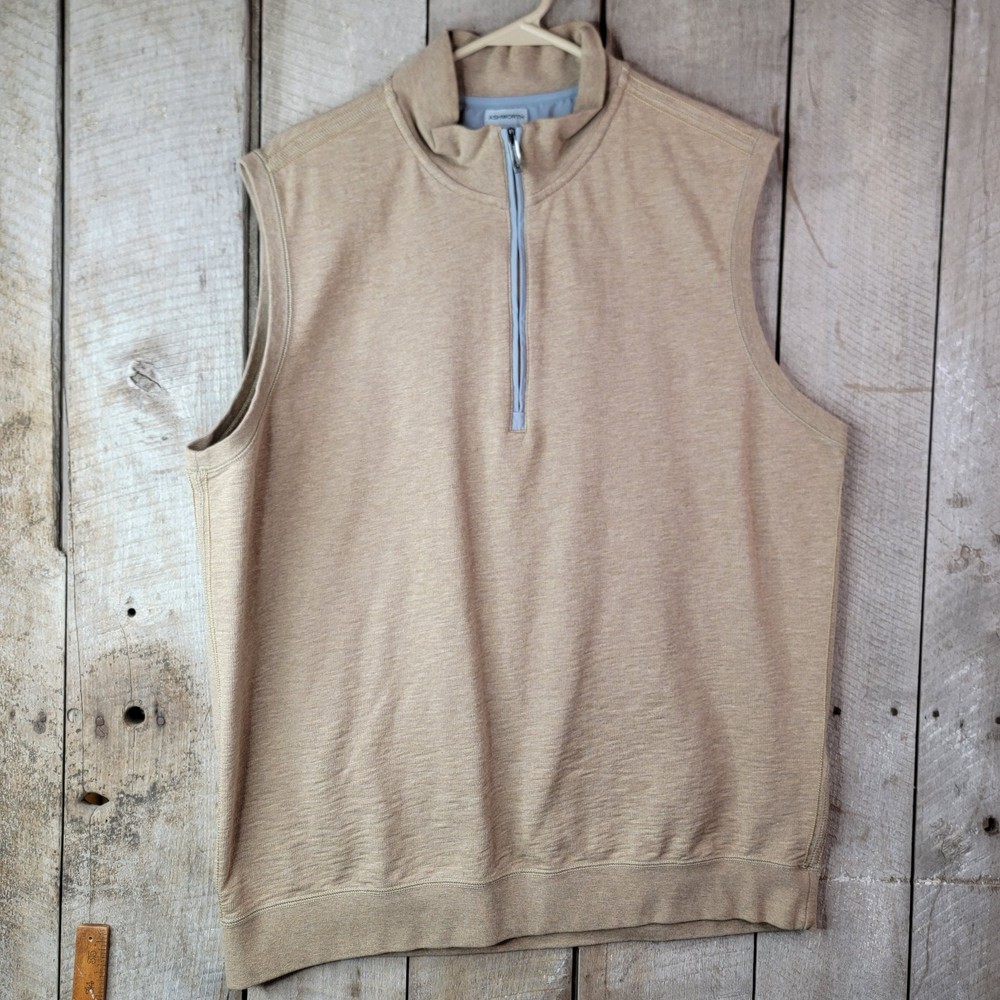 Ashworth Golf Vest Mens Large Tan 1/4 Zip Sleeveless Pullover