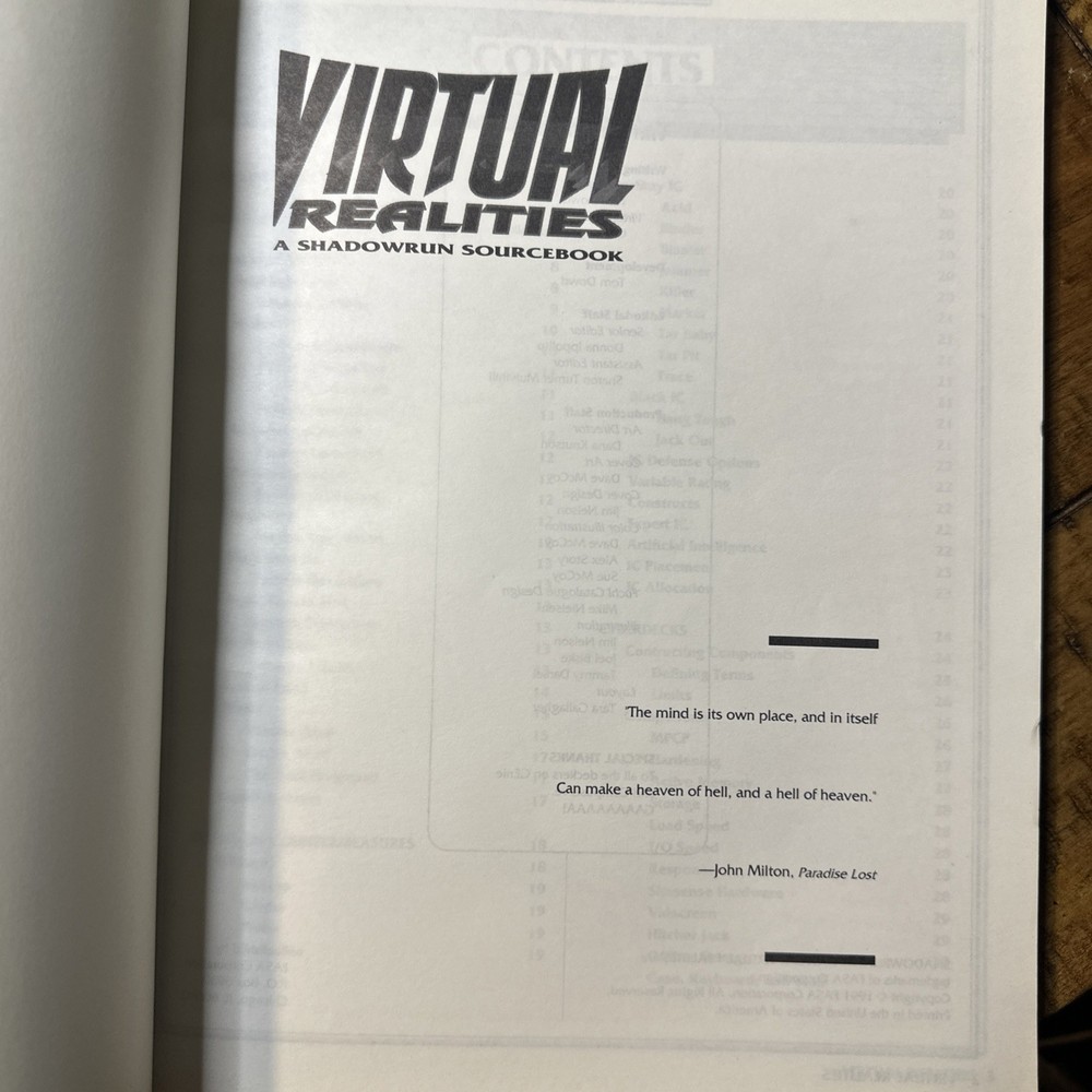 Shadowrun Virtual Realities 2.0 Sourcebook FASA Matrix Cyberpunk RPG
