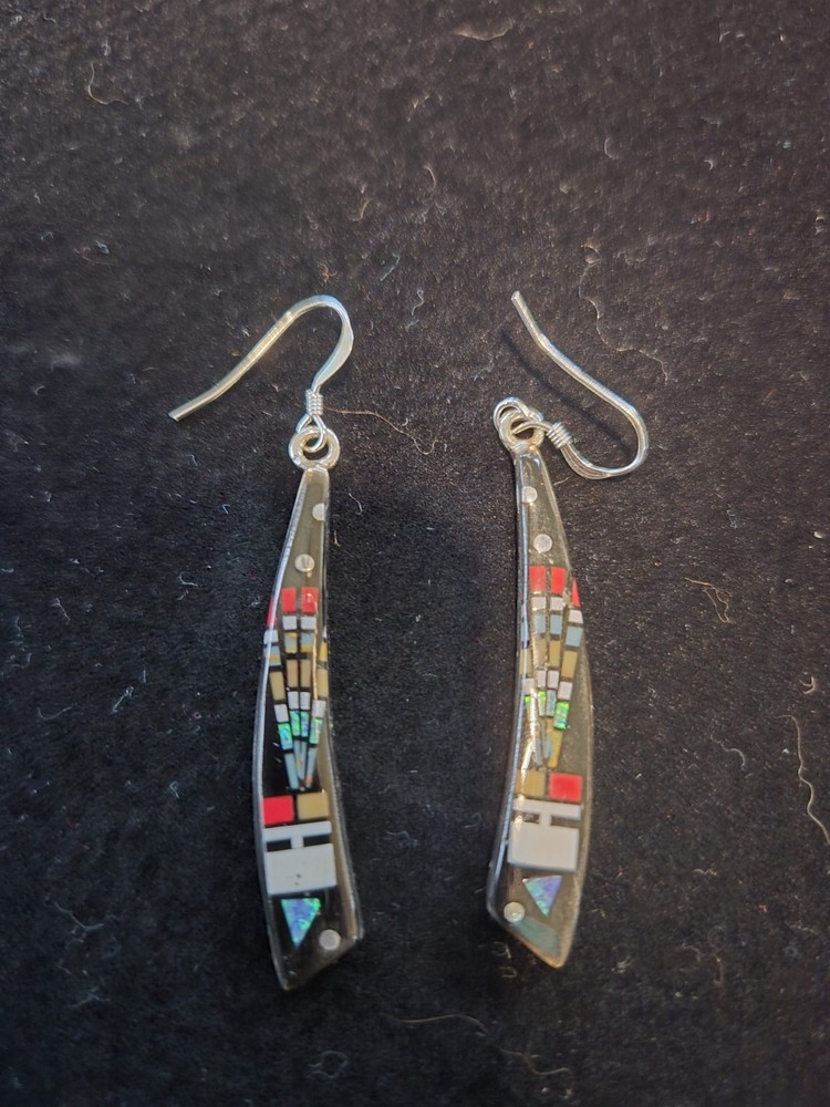 Sterling Silver Galaxy Inlay Long Dangle Earrings