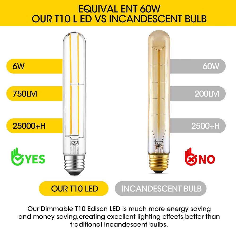60W Equivalent Dimmable LED Bulb 4000K Cool White T10 Pack of 6