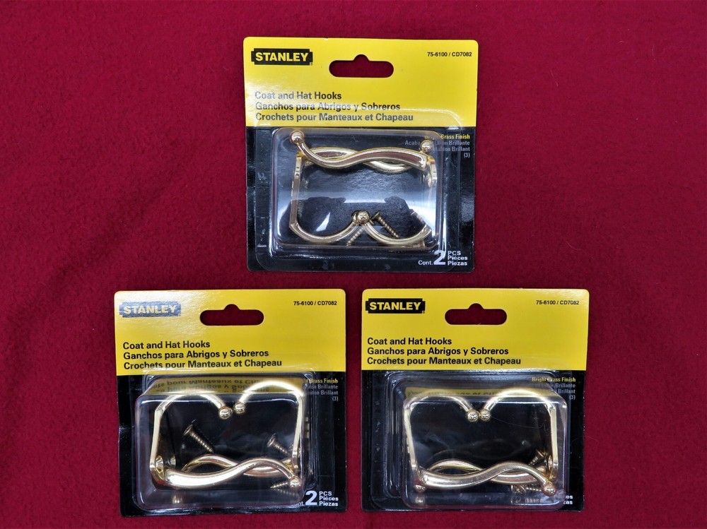 6 pc   Stanley Coat & Hat Hook    Bright Brass