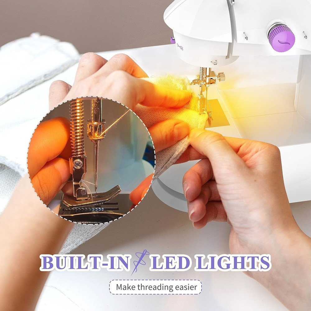 Compact Beginner Sewing Machine with Accessories, Finger Guard & Extension Table